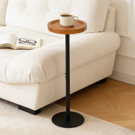 ManyFun Drink Table, Small Pedestal Side Table, Round Cocktail Table, Circle End Table with Metal Base, for Small Spaces