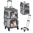 thumbnail image 1 of ManyFun Double Cat Backpack Carrier with Wheels Pet Carrier for Cat Small Dog Traveling Picnic Grey, 1 of 10