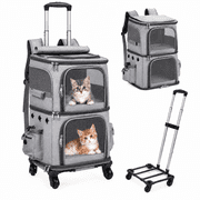 ManyFun Double Cat Backpack Carrier with Wheels Pet Carrier for Cat Small Dog Traveling Picnic Grey