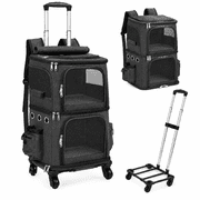 ManyFun Double Cat Backpack Carrier with Wheels Pet Carrier for Cat Small Dog Traveling Picnic Black