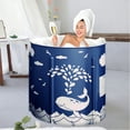 thumbnail image 1 of ManyFun Folding Bathtub Portable Shower Bath Tub, for Adults or Kids Efficiently Maintaining Temperature Soaking Tub, Blue, Whale Pattern, 1 of 7
