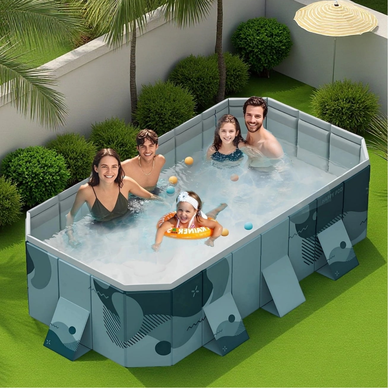 ManyFun Non-inflatable Adults Kids Outdoor Pools ,1-6 People , Green, 101" x 66" x 20"
