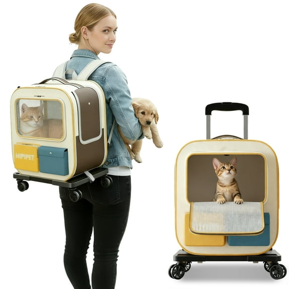 ManyFun Pet Backpack with Wheels, Comfort Cat Backpack Removable Rolling Wheels, Pet Rolling Carrier, Dog Backpack Great for Travel/Hiking/Outdoor Use(Blue)