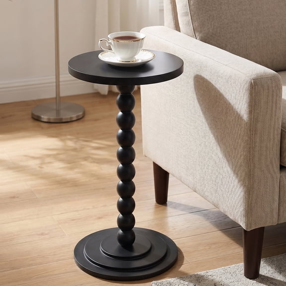 ManyFun Round Side Table, Wood Drink Table for Small Spaces, Round End Table for Living Room, Bedroom, Sofa Couch, Corners (Black,Plane -shaped)