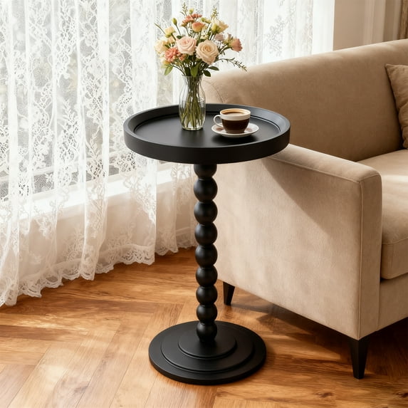 ManyFun Round Side Table, Wood Drink Table for Small Spaces, Round End Table for Living Room, Bedroom, Sofa Couch, Corners (Modern,Black)