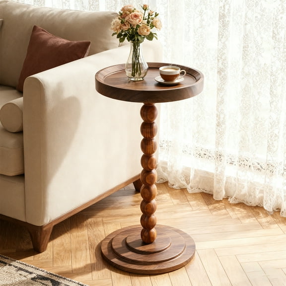 ManyFun Round Side Table, Wood Drink Table for Small Spaces, Round End Table for Living Room, Bedroom, Sofa Couch, Corners (Modern, Brown)