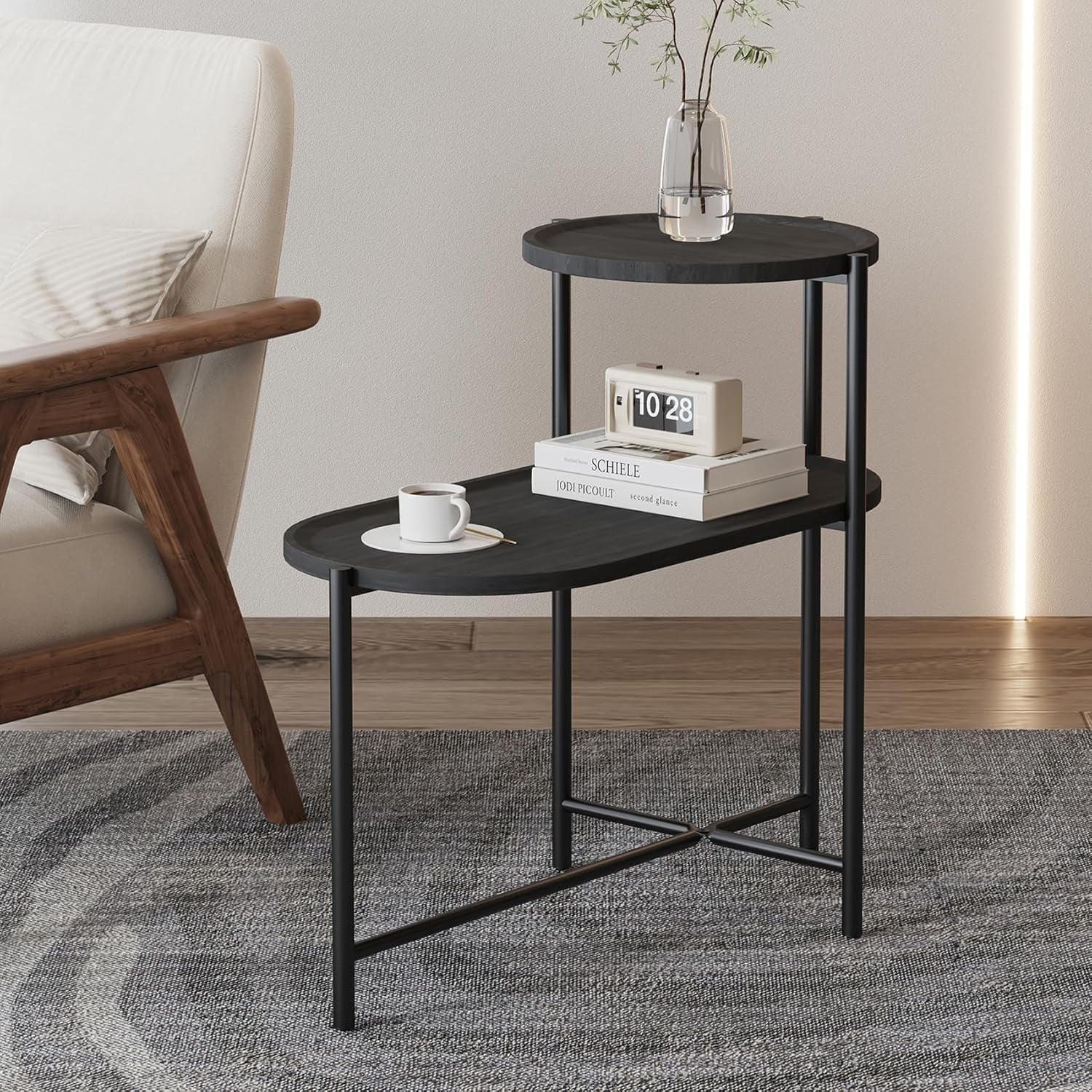 ManyFun Small Coffee Tables Round 2 Tier Sofa Table Wooden End Table