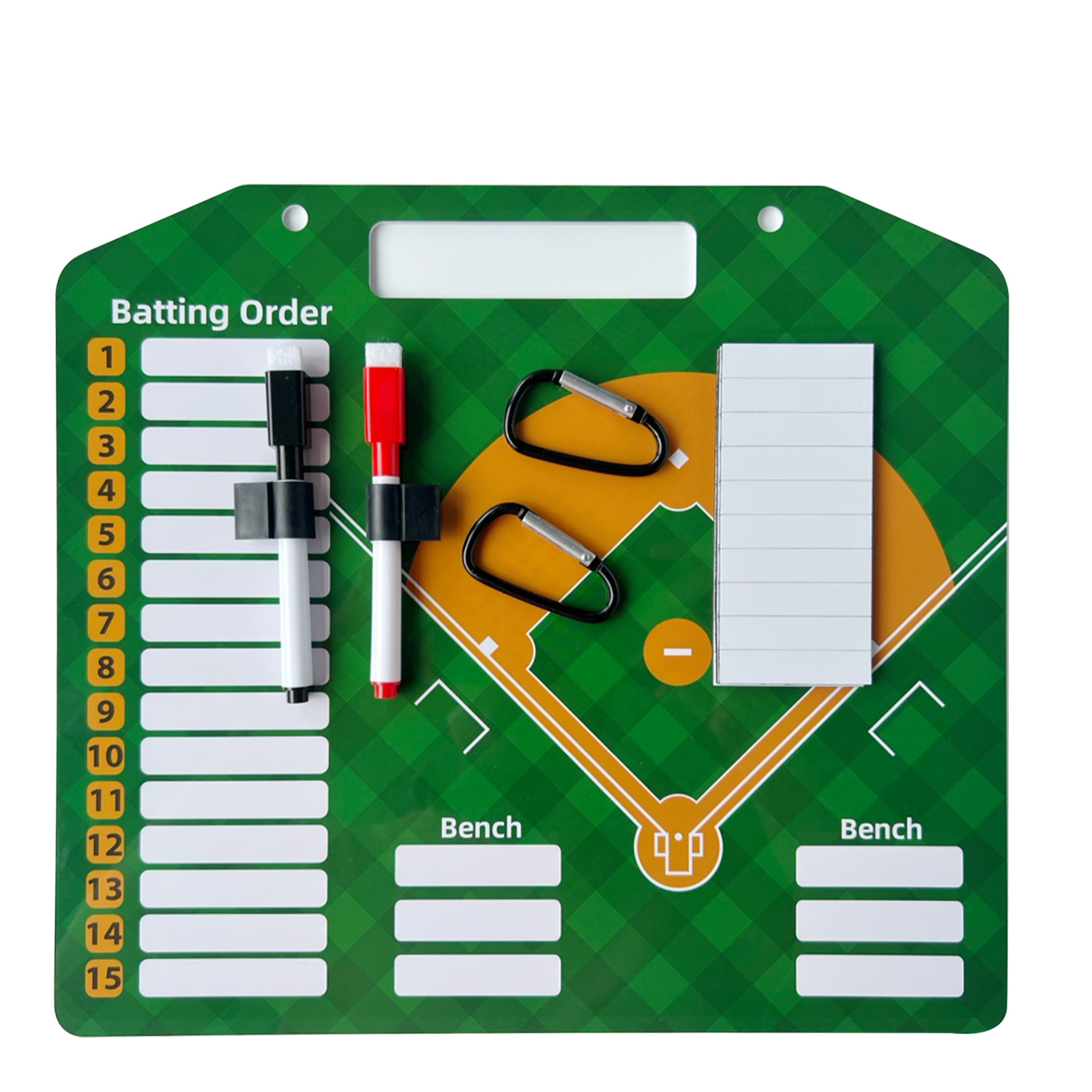Manyache Baseball Coaches Clipboard with 40 Strips Pens Clips Carabiners Dry Erase Lineup