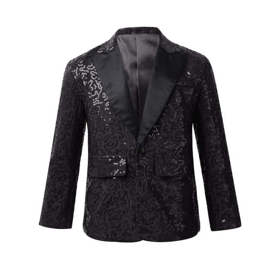 Manyakai Boy's Shiny Sequins Tuxedo Suit Jacket Party Prom Wedding Blazer Jackets Slim Fit Formal Black 12