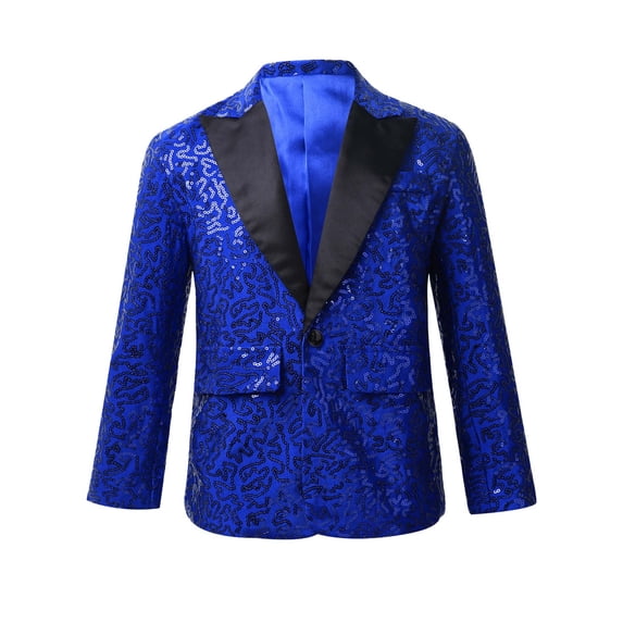 Manyakai Boy's Shiny Sequins Tuxedo Suit Jacket Party Prom Wedding Blazer Jackets Slim Fit Formal Blue 16