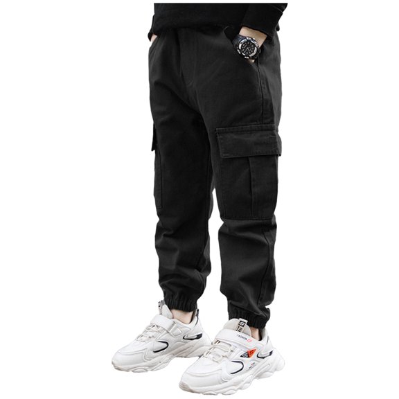 Manyakai Boys' Cargo Jogger Pants Hip Hop Jazz Dance Trousers Elastic Waist Casual Sports Sweatpants Black 12