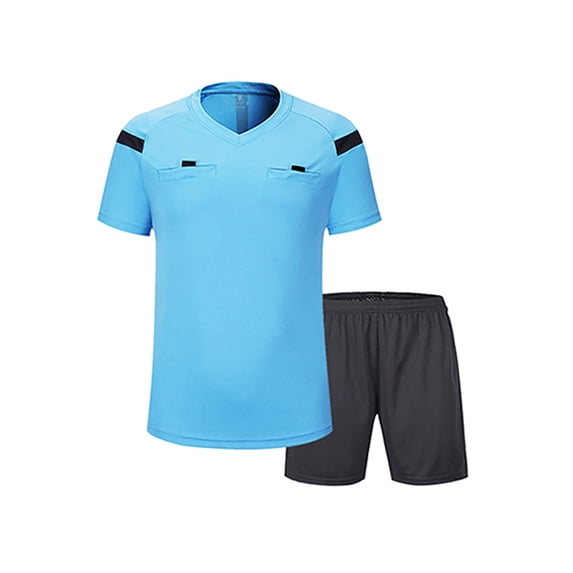 Manyakai Boys Mens Soccer Referee Jersey and Shorts Set Short Sleeves Ref Shirts Umpire Referee Sky Blue M
