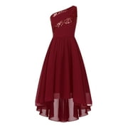 Manyakai Flower Girl High Low Wedding Dress Kids Sequin One Shoulder Ruched Party Pageant Prom Gown Burgundy 6