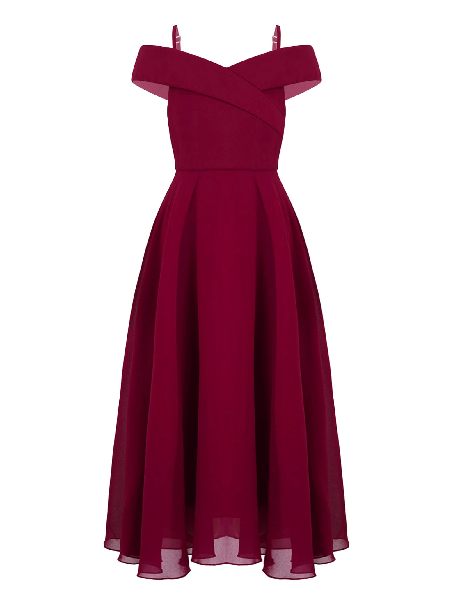 Manyakai Flower Girls Dress Off Shoulder Chiffon A-Line Dress Wedding Party  Gown Burgundy 10 - Walmart.com