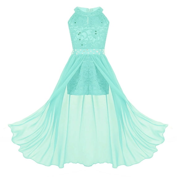 Manyakai Flower Girls Chiffon Lace Romper Dress A-Line Sleeveless Wedding Pageant Party Maxi Gown Mint Green 8