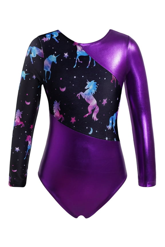 Girls Gymnastics Leotards Ballet Dance Leotards Long Sleeve Tank Unitard One Piece Jumpsuit Purple 10