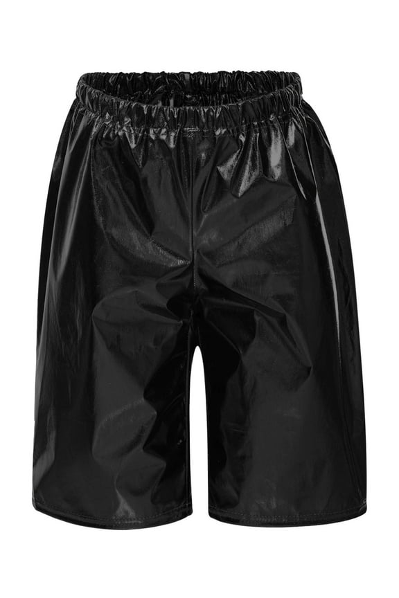 Girls Metallic Shorts Shiny Jazz Street Dance Hot Short Stage Show Performance Dancewear Black 150