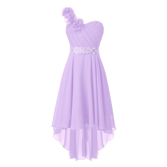 Manyakai Girls One Shoulder Chiffon Wedding Bridesmaid High Low Dress Pageant Prom Ball Gown Lavender 6