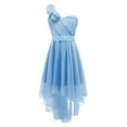 thumbnail image 1 of Manyakai Girls One Shoulder Chiffon Wedding Bridesmaid High Low Dress Pageant Prom Ball Gown Light Blue 6, 1 of 7