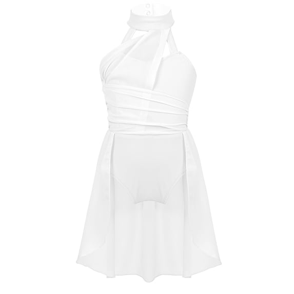 Manyakai Girls Sleeveless Cutout Back Ballet Dance Leotard Dress for Lyrical Contemporary Dancing Ivory 12