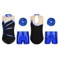 thumbnail image 1 of Manyakai Gymnastic Ballet Dance Outfit for Girls Sleeveless Metallic Leotard Bodysuit with Shorts Royal Blue 8, 1 of 7