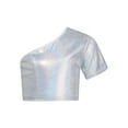 thumbnail image 1 of Manyakai Jazz Hip-hop Dance Top for Girls Boys One Shoulder Metallic Crop Top T-Shirt Stage Silver 130, 1 of 5