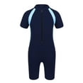 thumbnail image 1 of Manyakai Kids Boys Girls One Piece Short Sleeve Shorty Wetsuit with Zipper Quick Dry Bathing Suit Navy Blue 14, 1 of 7