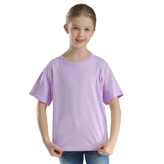 Manyakai Kids Boys Girls Short Sleeve 100% Cotton Lightweight T-Shirts Basic Round Neck Casual Tops Purple 150