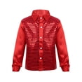 thumbnail image 1 of Manyakai Kids Boys Sequins Long Sleeve Button Down Shirt Jazz Hip Hop Street Dance Glitter Top Red 4-5, 1 of 7