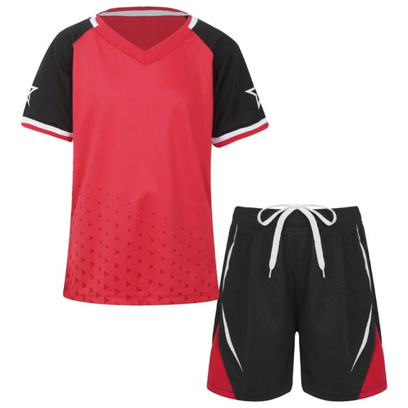 Manyakai Kids Boys Summer Tracksuits Basketball Football Jersey Set Short Sleeve Sport T-shirt Shorts Red 4XS