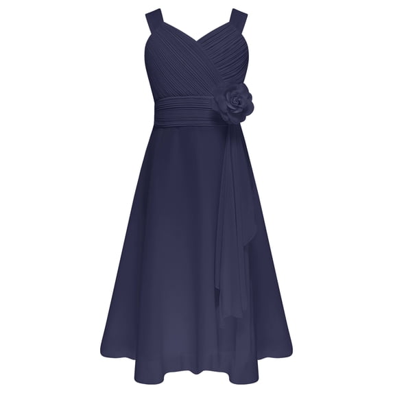 Manyakai Kids Flower Girl Wedding Dresses Sleveless Pageant Party Gowns A-Line Swing Summer Dress Navy Blue 6