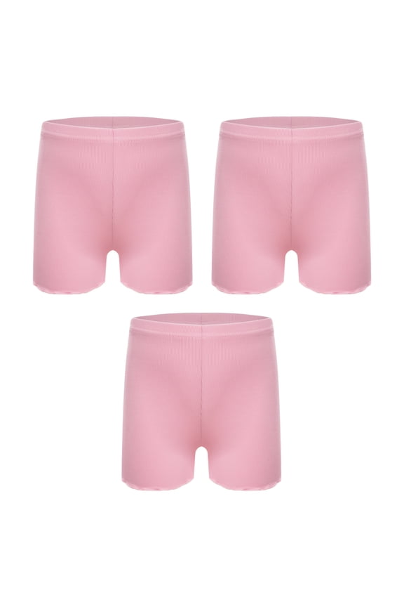 Kids Girls 3 Pack Ice Silk Shorts Dance Bike Shorts Gymnastics Yoga Athletic Bottom Safety Pink 140