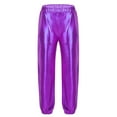 thumbnail image 1 of Manyakai Kids Girls Boys Metallic Harem Dance Pants Stretchy Athletic Jogger Jazz Hip Hop Street Purple 10, 1 of 4