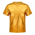 thumbnail image 1 of Manyakai Kids Girls Boys Shiny Metallic T-Shirt Short Sleeves Hip Hop Jazz Dance Performance Tees Gold 160, 1 of 7