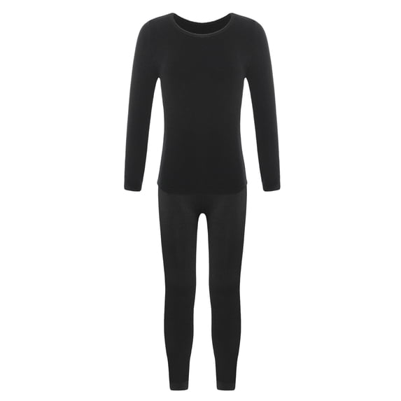 Manyakai Kids Girls Boys Thermal Underwear Suit Long Sleeve Tops and Pantyhose Legging Set Base Layer Type B Black XXL