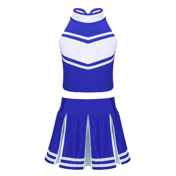 Manyakai Kids Girls Cheer leader Costume Cheerleading Uniform Outfit Shell Tank Top with Pleated Blue&White 6