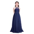thumbnail image 1 of Manyakai Kids Girls Halter Neck Princess Flower Girl Dress Floral Lace Chiffon Wedding Bridesmaid Navy Blue 12, 1 of 7