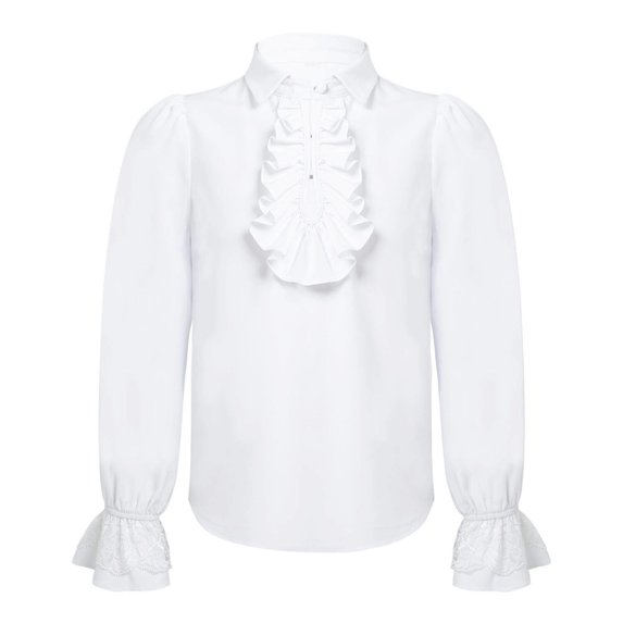 Manyakai Kids Girls Ruffle Lace Cuffs Long Sleeve Stand-Up Collar Princess Shirt Vintage Victorian White 6