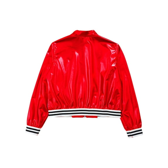 Manyakai Kids Girls Shiny Metallic Jackets Boys Long Sleeve Motorcycle Coats Outerwear Hip Hop Jazz Red 14