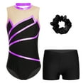 thumbnail image 1 of Manyakai Kids Girls Sleeveless Color Block Keyhole Back Gymnastics Dance Leotard with V-front Purple 6, 1 of 5