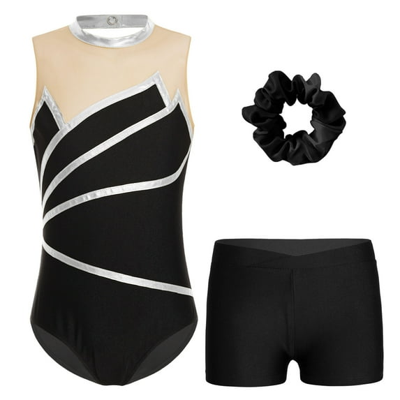 Manyakai Kids Girls Sleeveless Color Block Keyhole Back Gymnastics Dance Leotard with V-front Silver 10