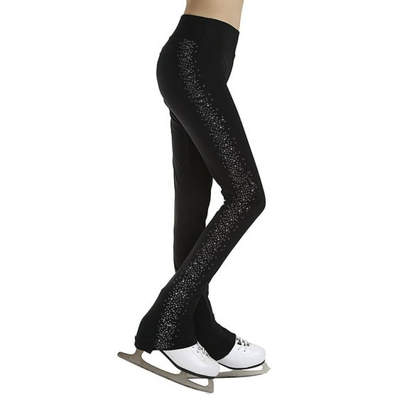 Manyakai Kids Girls Sparkly Figure Skating Pants High Waist Crystals Ice Skating Leggings Practice Black 10