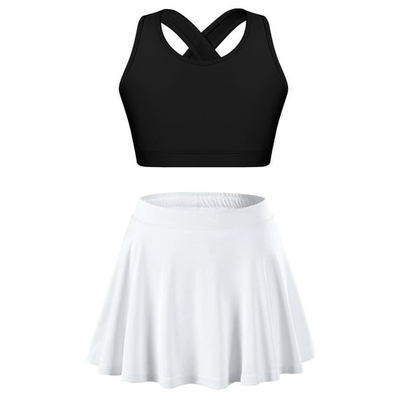 Manyakai Kids Girls Tennis Golf Dress Outfit Sleeveless Tank Top and Skorts Sets Gym Yoga Ballet Black&White 10