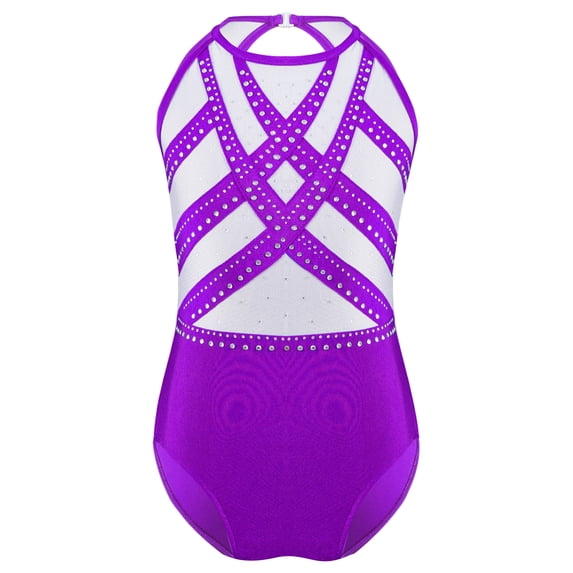 Manyakai Kids Gymnastics Leotards for Girls Sparkle Keyhole Back Ballet Unitards Stage Performance Purple 6