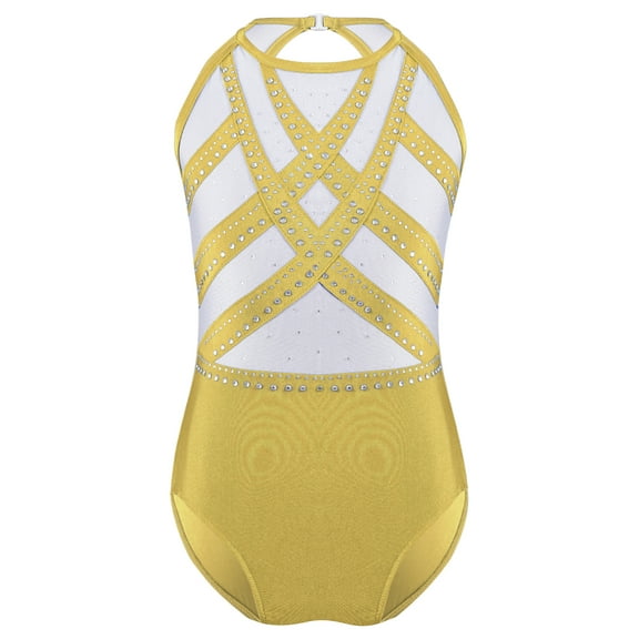 Manyakai Kids Gymnastics Leotards for Girls Sparkle Keyhole Back Ballet Unitards Stage Performance Yellow 12