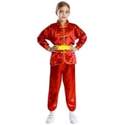 Manyakai Kids Kung Fu Clothing Traditional Tai Chi Chinese Martial Art Uniforms Long Sleeve Tang Suit Red 130