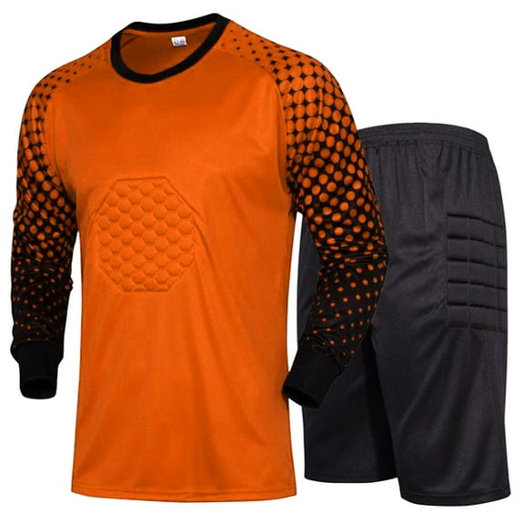 Manyakai Men Padded Football Goalkeeper Training Uniform Soccer Goalie Jersey with Athletic Shorts Orange M