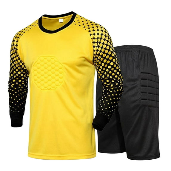 Manyakai Men Padded Football Goalkeeper Training Uniform Soccer Goalie Jersey with Athletic Shorts Yellow L