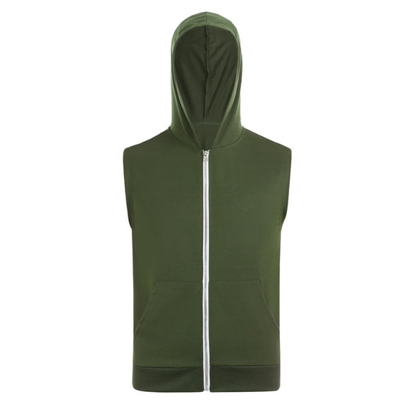 Manyakai Men Sleeveless Hooded Hoodie Tank Tops Zip-up Gym Workout Sweatshirts with Pocket Muscle Cut Army Green XXL