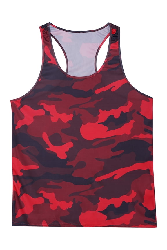Men's Gym Workout Tank Top Stringer Sleeveless Camouflage Running T-shirt Vest Bodybuilding Red 3XL